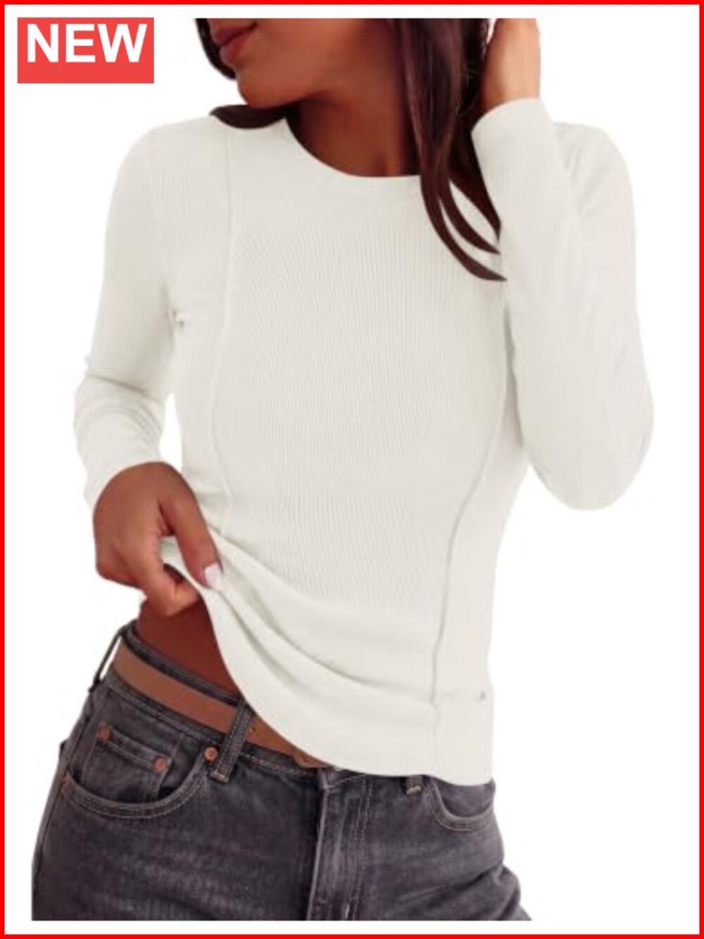 LOMON Ribbed Long Sleeve Tee Fitted Crew Neck Underscrub